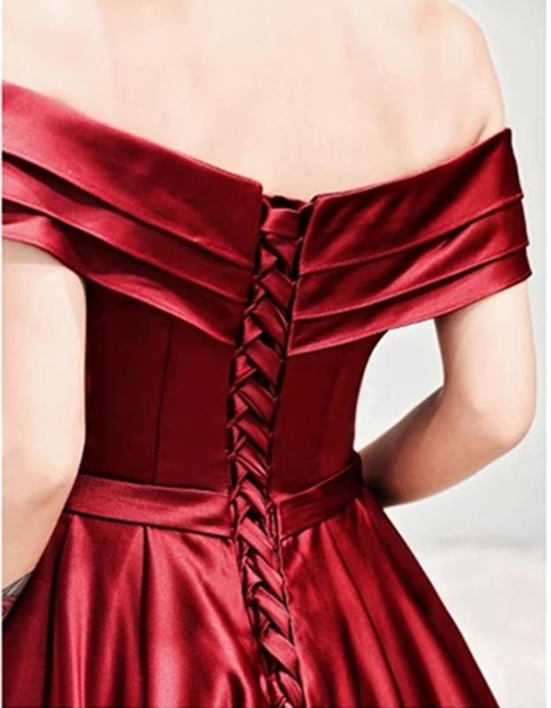 Sexy Off Shoulder Long Satin Prom Dresses With Pocket