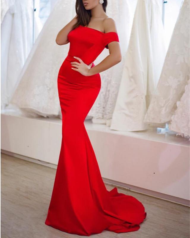 Stylish Square Neckline Long Satin Mermaid Off-Shoulder Prom Dresses