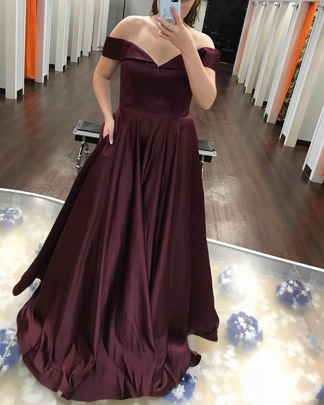 Sexy Off The Shoulder Long Satin Prom Dresses 2019