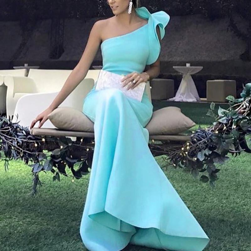 Long Satin One Shoulder Mermaid Prom Dresses 2018