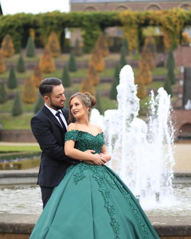 Green Wedding Dresses Ball Gowns Lace Beaded Off Shoulder