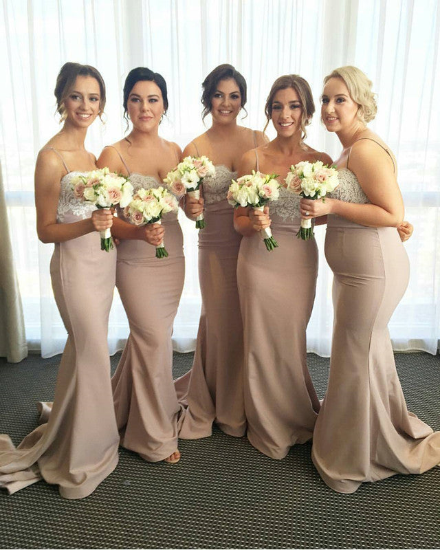 Lace Appliques Sweetheart Long Mermaid Bridesmaid Dresses With Straps
