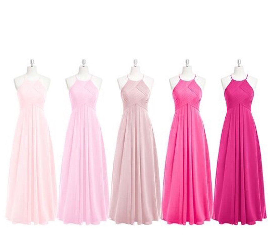 Elegant Pleated Long Chiffon Halter Bridesmaid Dresses