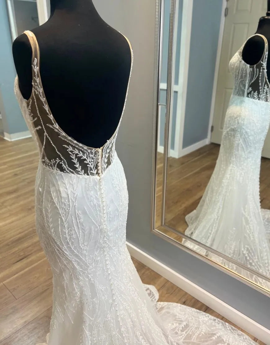 Aimishang Wedding Dress Mermaid V-Neck Court Train Open Back Lace