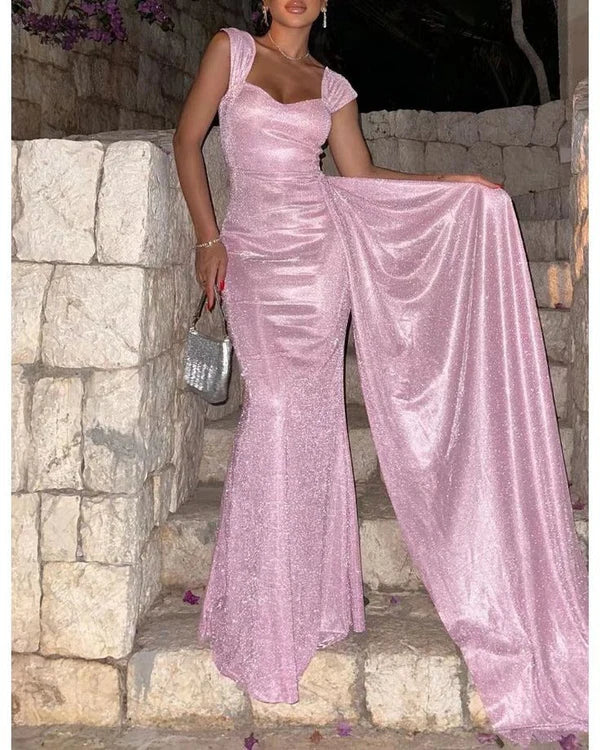 Wholesale Sexy Pink V-Neck Mermaid Prom Dress Evening Dress Charming Party Dress