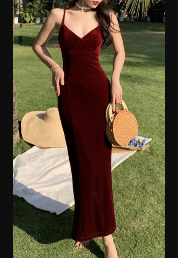 Wholesale Elegant Sweetheart Spaghetti Straps Long Evening Dress Velvet Prom Dress