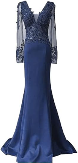 Green Long Sleeves Appliques Mermaid Formal Prom Dress Elegant Evening Dress Wholesale