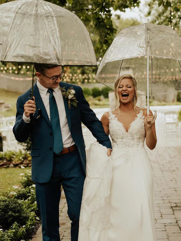 Elegant Chiffon A-line Backless Appliques Wedding Dresses Court Train Bridal Gowns Beautiful