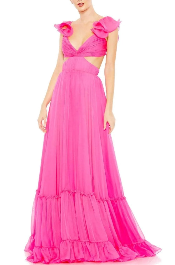 Aimishang Elegant Hot Pink Ruffle Shoulder Long Prom Dress Charming Evening Party Dress Graduation Dress