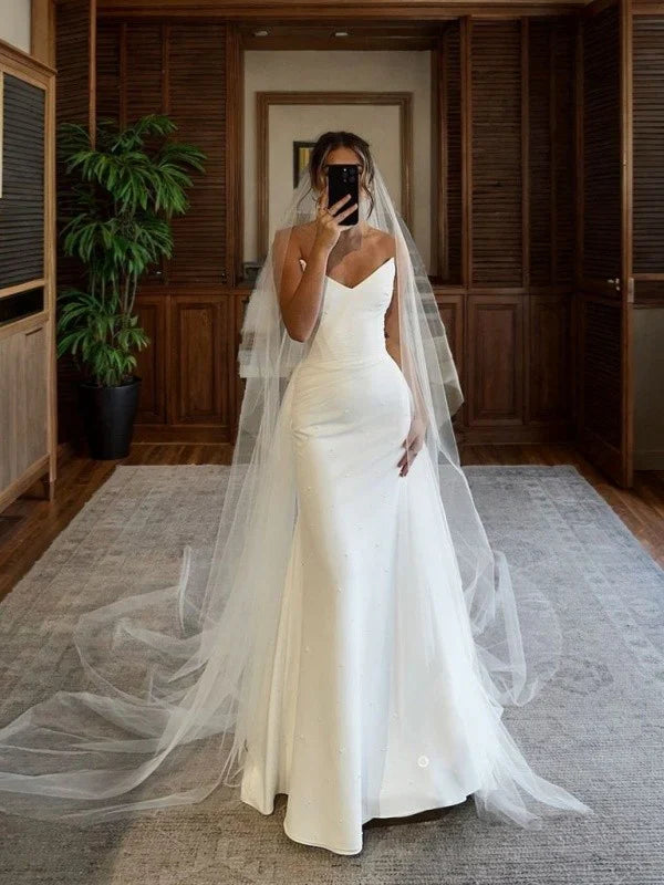 Aimishang Dress Wholesale Mermaid Strapless Satin Charming Wedding Dresses with Pearls