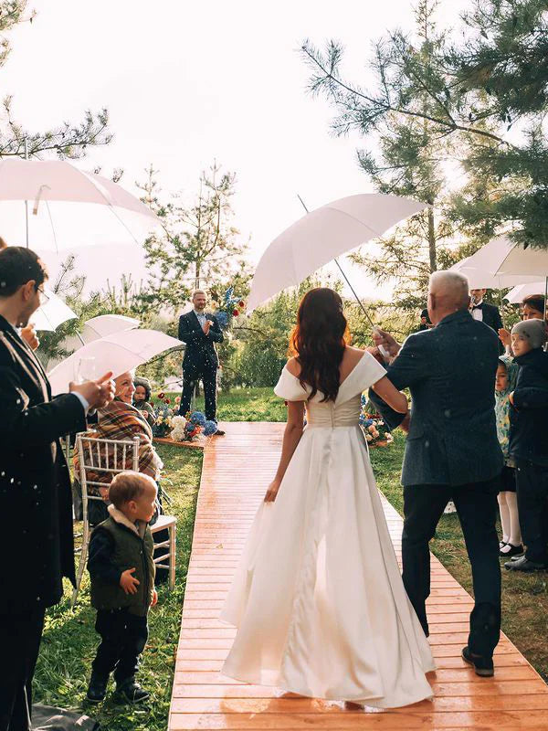 Delicate Satin Off-the-shoulder A-line Floor-Length Bridal Gowns Simple Elegant Wedding Dress Wholesale