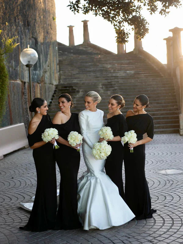 Grace Satin Long Sleeves Chapel Train Backless Mermaid Wedding Dress Simple Elegant