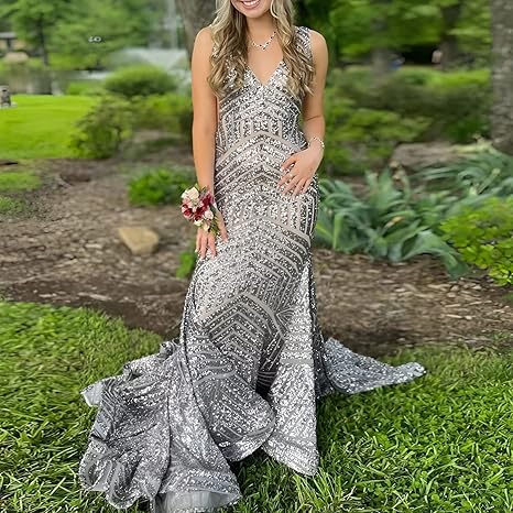 Aimishang Dress Wholesale Sequin Mermaid Prom Dresses Long Sparkly Evening Gown Deep V Neck Backless Formal Party Gowns