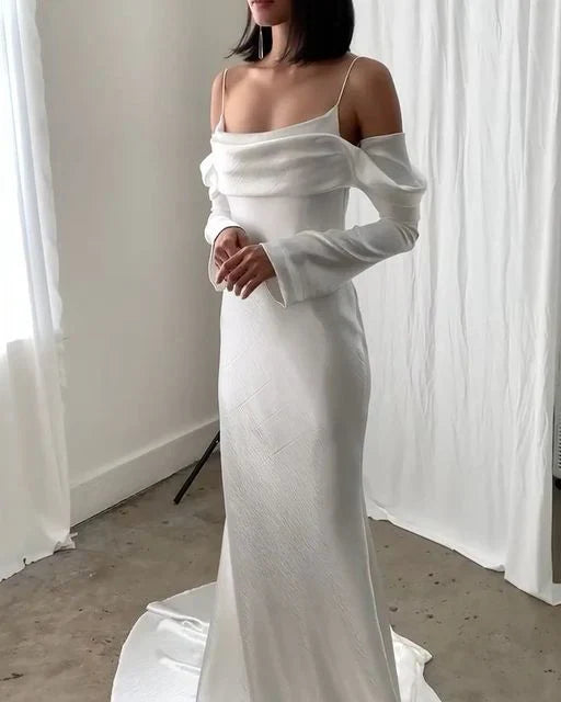 Aimishang Sexy Backless Mermaid Wedding Dresses Women Spaghetti Straps Long Sleeves Elegant Evening Party Dress