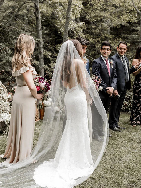 Spaghetti Straps Lace Wedding Dresses Mermaid Bridal Gowns Floor Length Charming