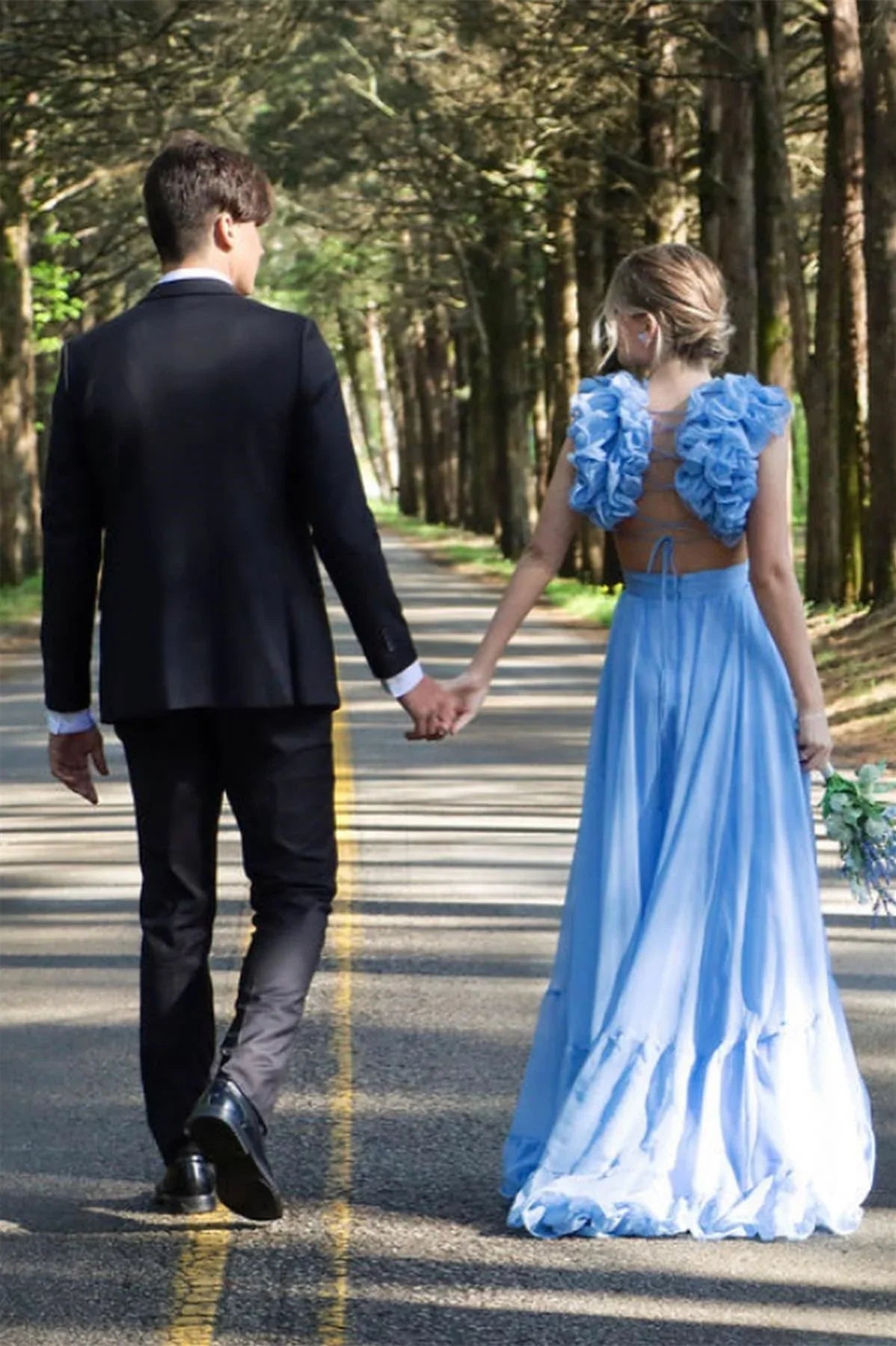 Aimishang Ruffles Fuchsia Chiffon A-line Boho Dress Prom Dress Charming Evening Party Dress