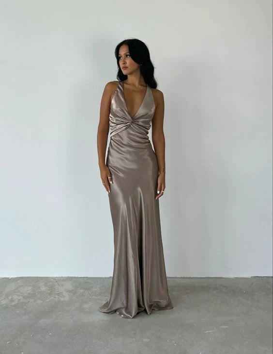 Aimishang Elegant Prom Dresses V Neck Mermaid Long Prom Dress Satin Evening Party Gowns Formal Dress
