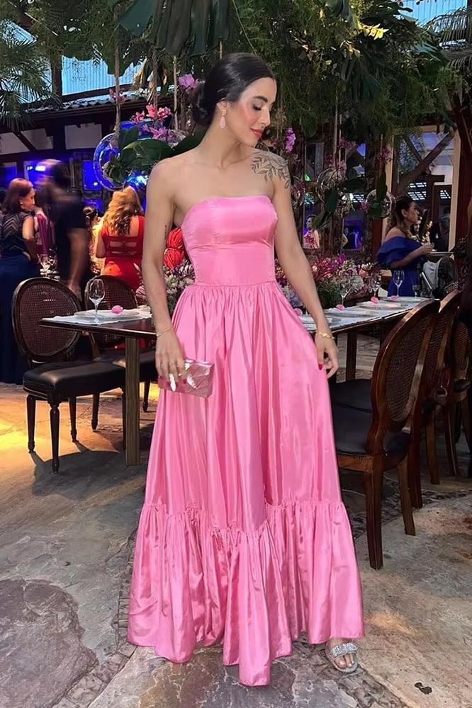 Aimishang Dress Wholesale Strapless Pink A-line Long Formal Dress Elegant Evening Party Dress