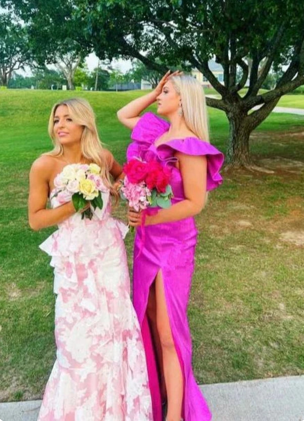 Aimishang Elegant Dresses Evening Wear Strapless Pink Mermaid Floral Printed Prom Dress Sweet Party Dress Prom Dresses Stores