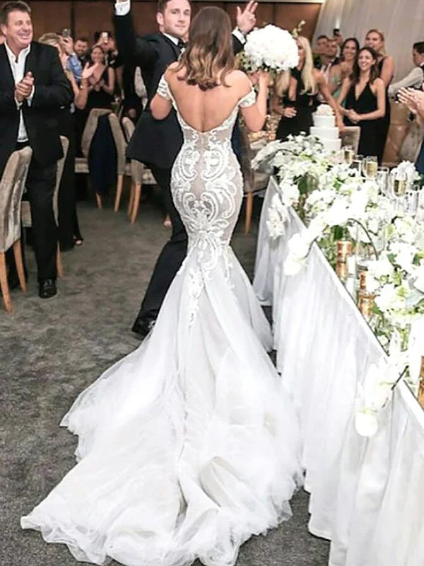 Charming Sweetheart Mermaid Wedding Dresses With Appliques Off Shoulder Floor Length Elegant