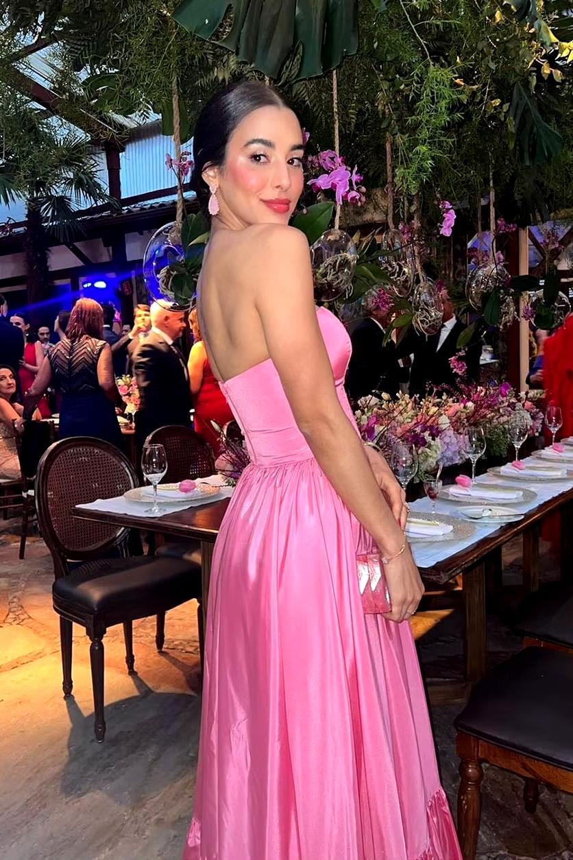 Aimishang Elegant Satin Strapless Evening Dress A-Line Prom Dress Simple Formal Party Dress