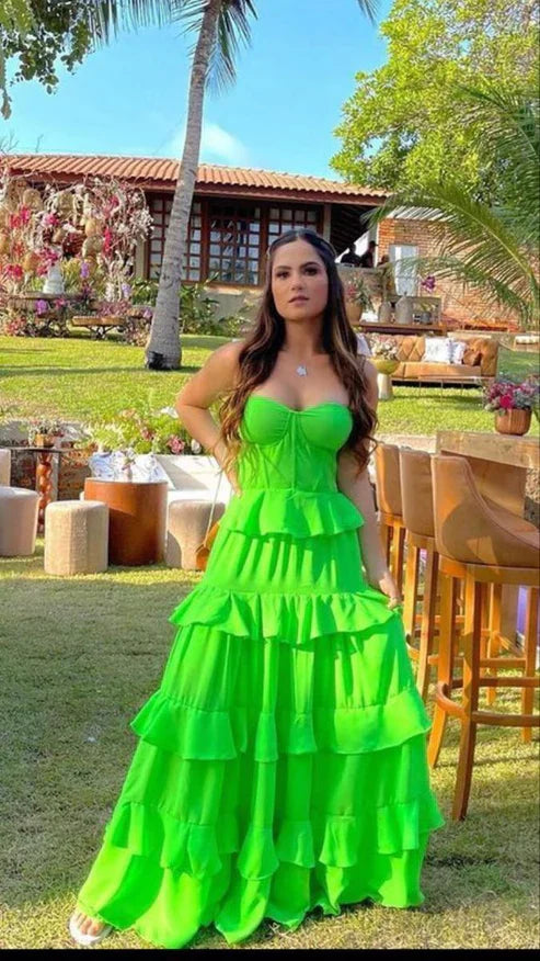 Aimishang Sweetheart Green A-Line Long Prom Dress Ruffles Evening Party Gown