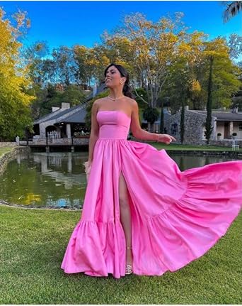 Aimishang Elegant Satin Strapless Evening Dress A-Line Prom Dress Simple Formal Party Dress