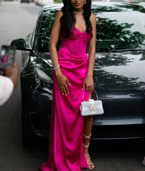 Aimishang Dress Wholesale Fuchsia Sweetheart Prom Dress Mermaid Long Split Gown Charming Evening Party Dress