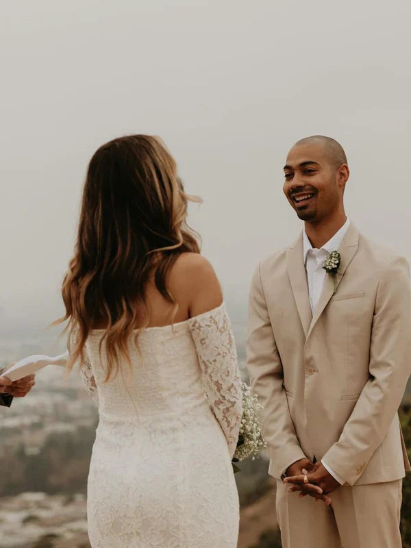 Elegant Lace Off-the-shoulder Neckline Mermaid Wedding Dresses Floor Length Beautiful