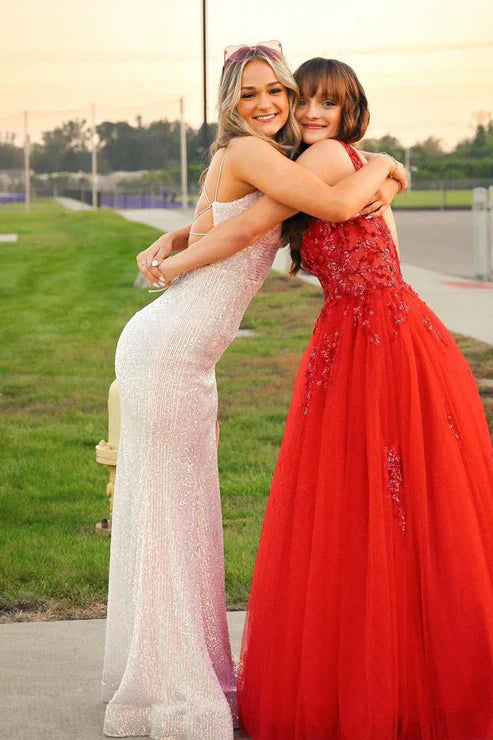 Wholesale Sparkly Straps Mermaid Sequin Backless Prom Dress Evening Dress with Slit Party Dress