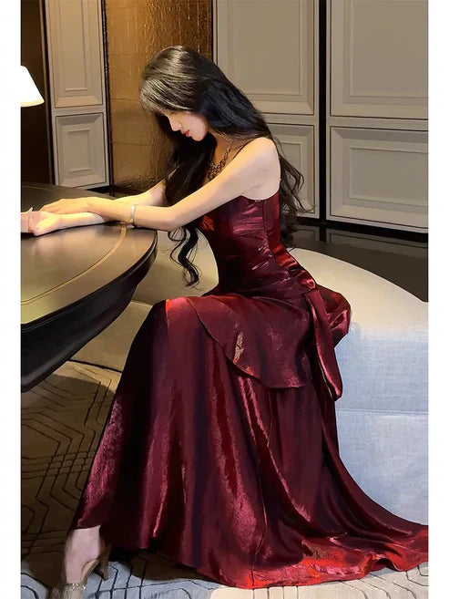 Aimishang Charming Wine Red Spaghetti Straps Long Prom Dress Elegant Party Dress Birthday Outfits Evening Dress Wholesale