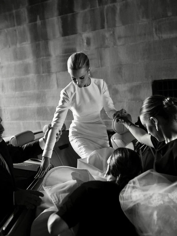 Grace Satin Long Sleeves Chapel Train Backless Mermaid Wedding Dress Simple Elegant