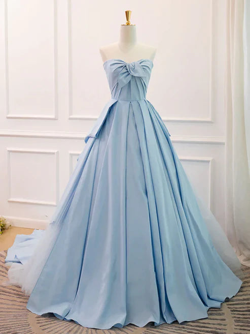 Aimishang A Line Sweetheart Neck Blue Satin Tulle Long Prom Dress Evening Dress Off Shoulder Charming