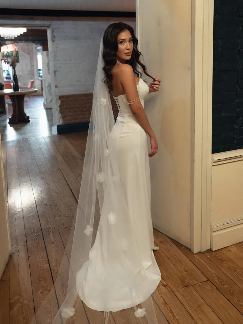 Aimishang Dress Wholesale Charming Mermaid Satin Bridal Gown Elegant Wedding Dress With Slit No With Wedding Veil And Necklace