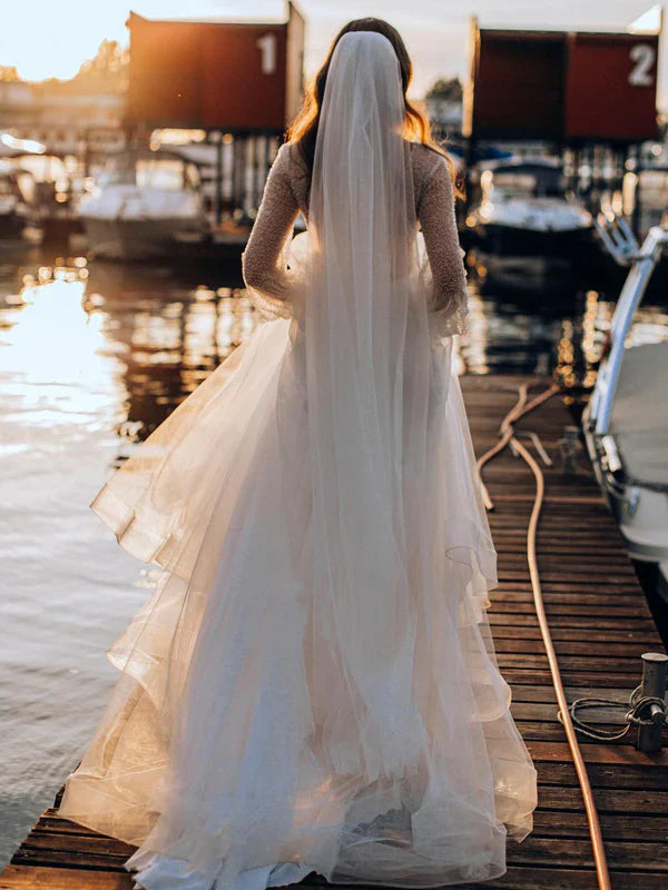 Fascinating Long Sleeves Deep V-neck Lace Backless A-line Wedding Dresses Sexy