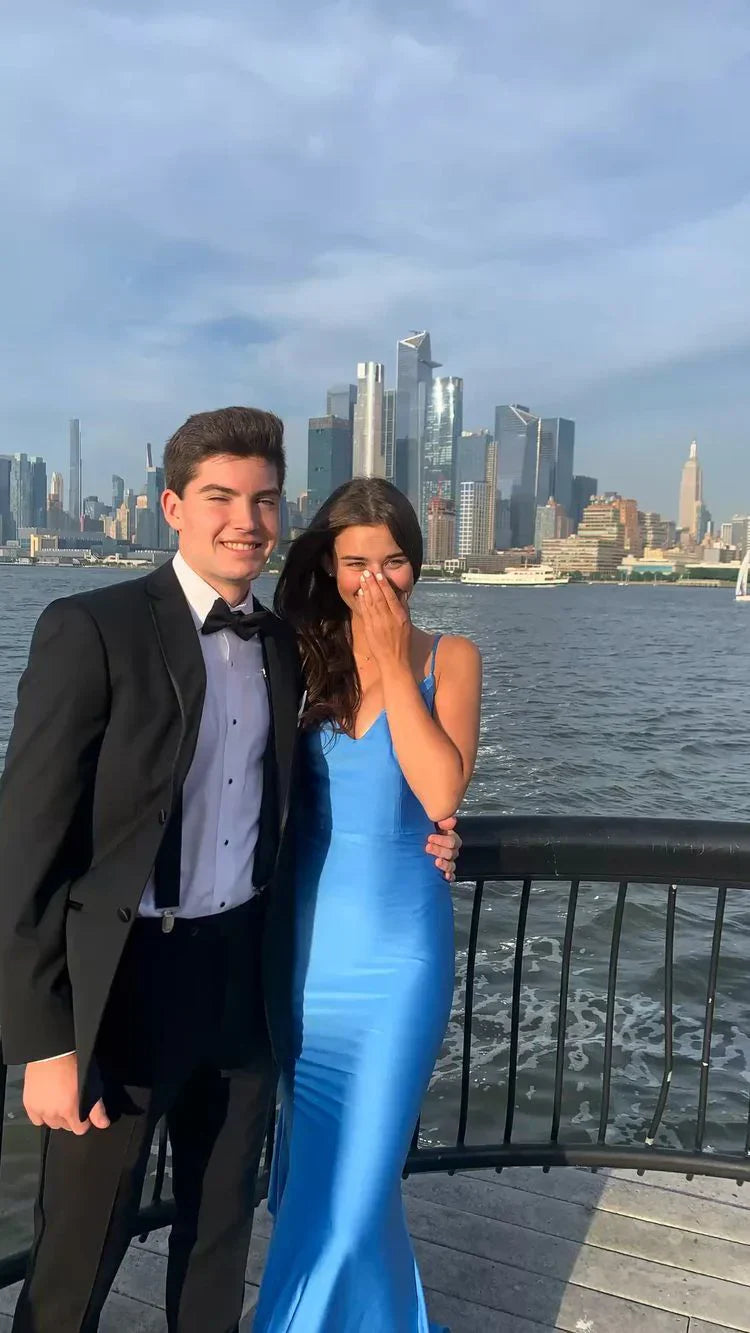 Blue Straps Open Back Mermaid Evening Dress Prom Dresses Charming Party Dress Wholesale