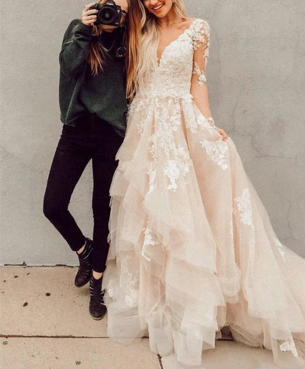 Alluring A-ine Wedding Dresses With Appliques Tulle Bridal Gowns Beautiful