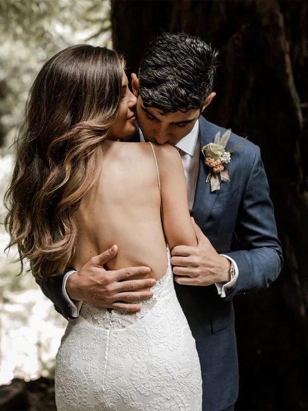 Spaghetti Straps Lace Wedding Dresses Mermaid Bridal Gowns Floor Length Charming