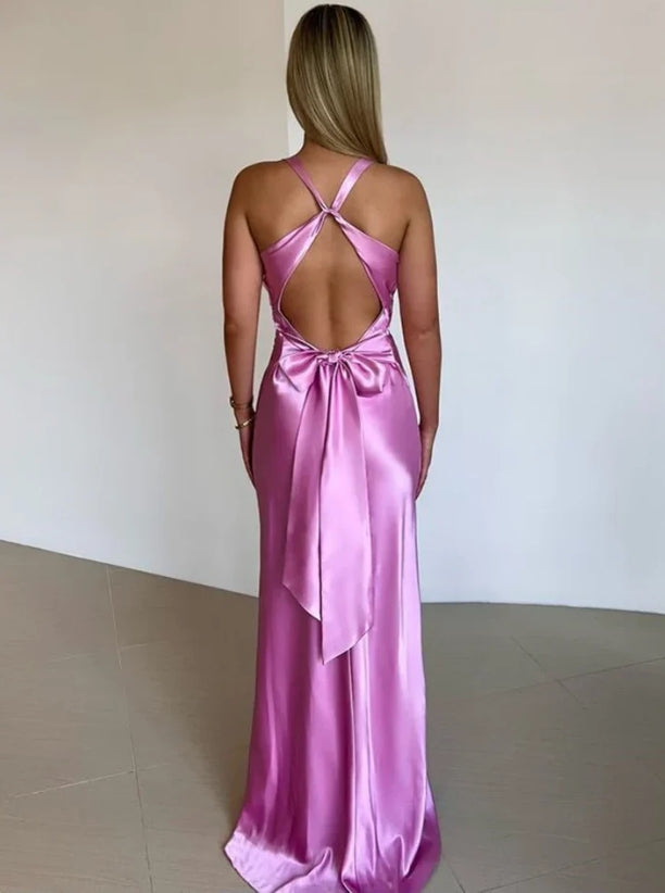 Aimishang Elegant Prom Dresses V Neck Mermaid Long Prom Dress Satin Evening Party Gowns Formal Dress