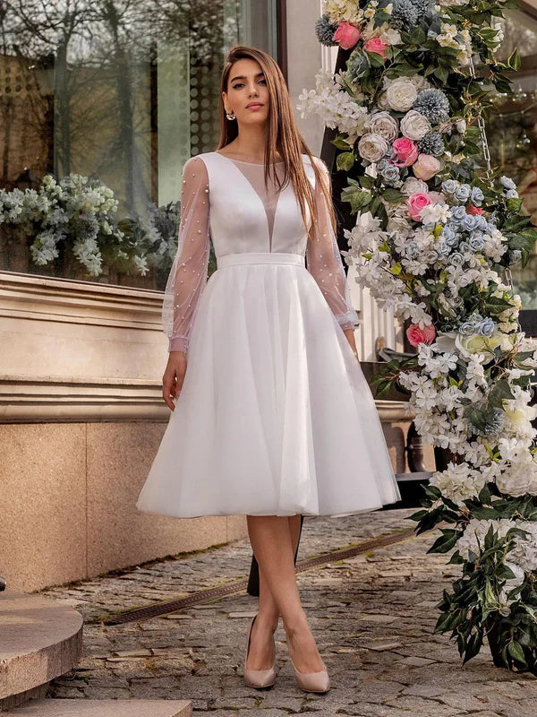 Amazing Long Sleeves Beaded Tulle A-line Wedding Dresses Elegant Formal Dress Wholesale