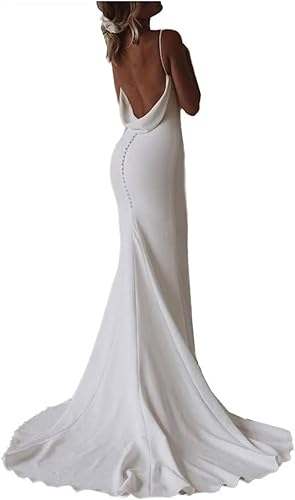 Aimishang Dress Wholesale Elegant V-Neck Mermaid Wedding Dresses for Bride Spaghetti Straps Simple Satin Beach Bridal Gown with Train