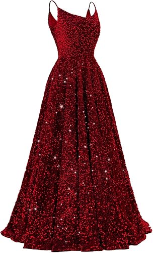 Spaghetti Straps Prom Dresses Sequin Long Formal Ball Gowns Sparkly A-Line Evening Party Gown Wholesale