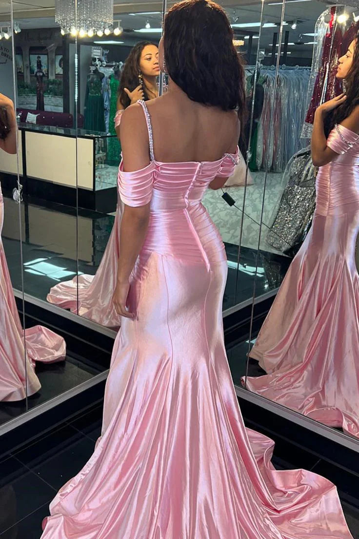 Wholesale Mermaid Off-the-Shoulder Beaded Pleated Long Prom Dress Charming Evening Party Dress