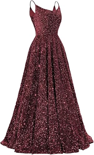 Spaghetti Straps Prom Dresses Sequin Long Formal Ball Gowns Sparkly A-Line Evening Party Gown Wholesale