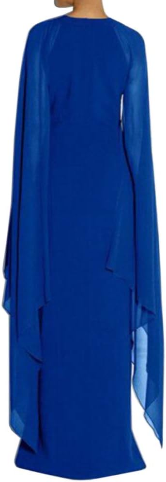 Women's Elegant High Split Flare Sleeve Formal Evening Gowns Maxi Dress Women's Elegant High Split Flare Sleeve Formal Evening Gowns Maxi Dress with Cape Party Dress Wholesale