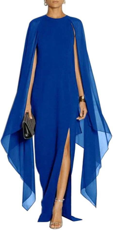 Women's Elegant High Split Flare Sleeve Formal Evening Gowns Maxi Dress Women's Elegant High Split Flare Sleeve Formal Evening Gowns Maxi Dress with Cape Party Dress Wholesale