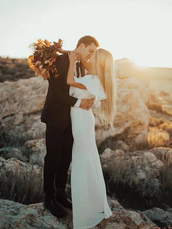 Simple Satin One Shoulder Wedding Dresses With Ruffle Elegant Bridal Gown Formal Dress