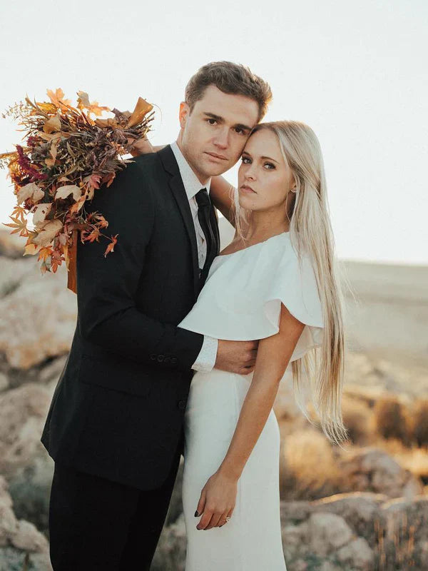 Simple Satin One Shoulder Wedding Dresses With Ruffle Elegant Bridal Gown Formal Dress