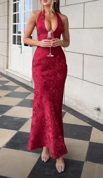 Wholesale Chic Deep V Neck Mermaid Print Prom Dress Burgundy Evening Dress Sexy Party Dress