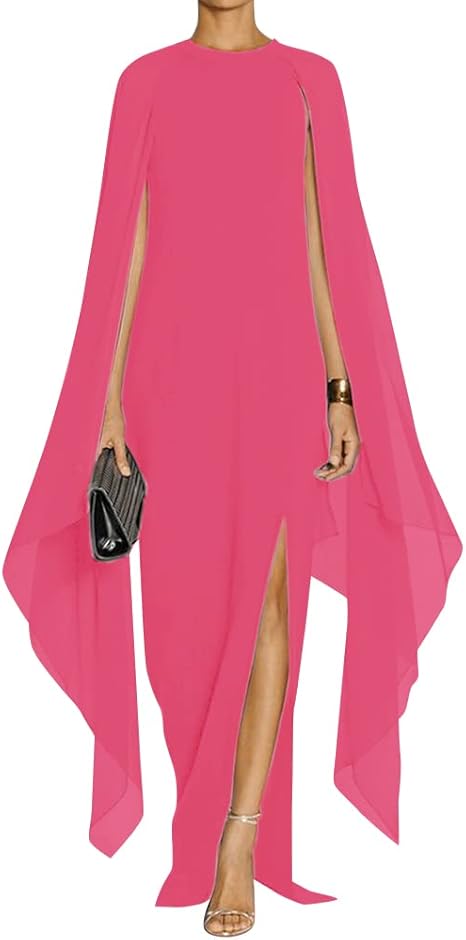 Women's Elegant High Split Flare Sleeve Formal Evening Gowns Maxi Dress Women's Elegant High Split Flare Sleeve Formal Evening Gowns Maxi Dress with Cape Party Dress Wholesale